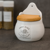 Saleiro Sweet Home em Cerâmica para Parede com Tampa de Madeira Branco 10cm